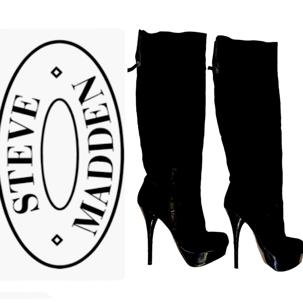 Steve Madden Boots Calgarry Vintage Black Suede Over-the-Knee Platforms Sz 9 EUC